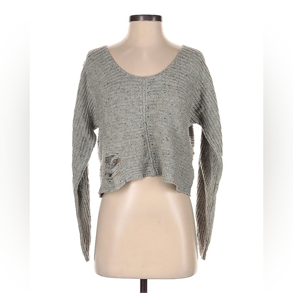 Wildfox Distressed Knit Sweater XS Gray Long Sleeve - Picture 2 of 5